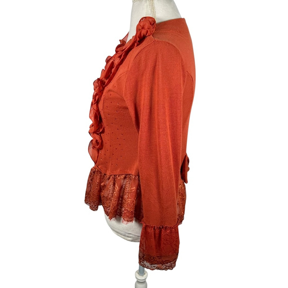 Pretty Angel Orange Button Cardigan Chiffon Ruffle Lace Beaded Cottage Size M - Picture 7 of 14